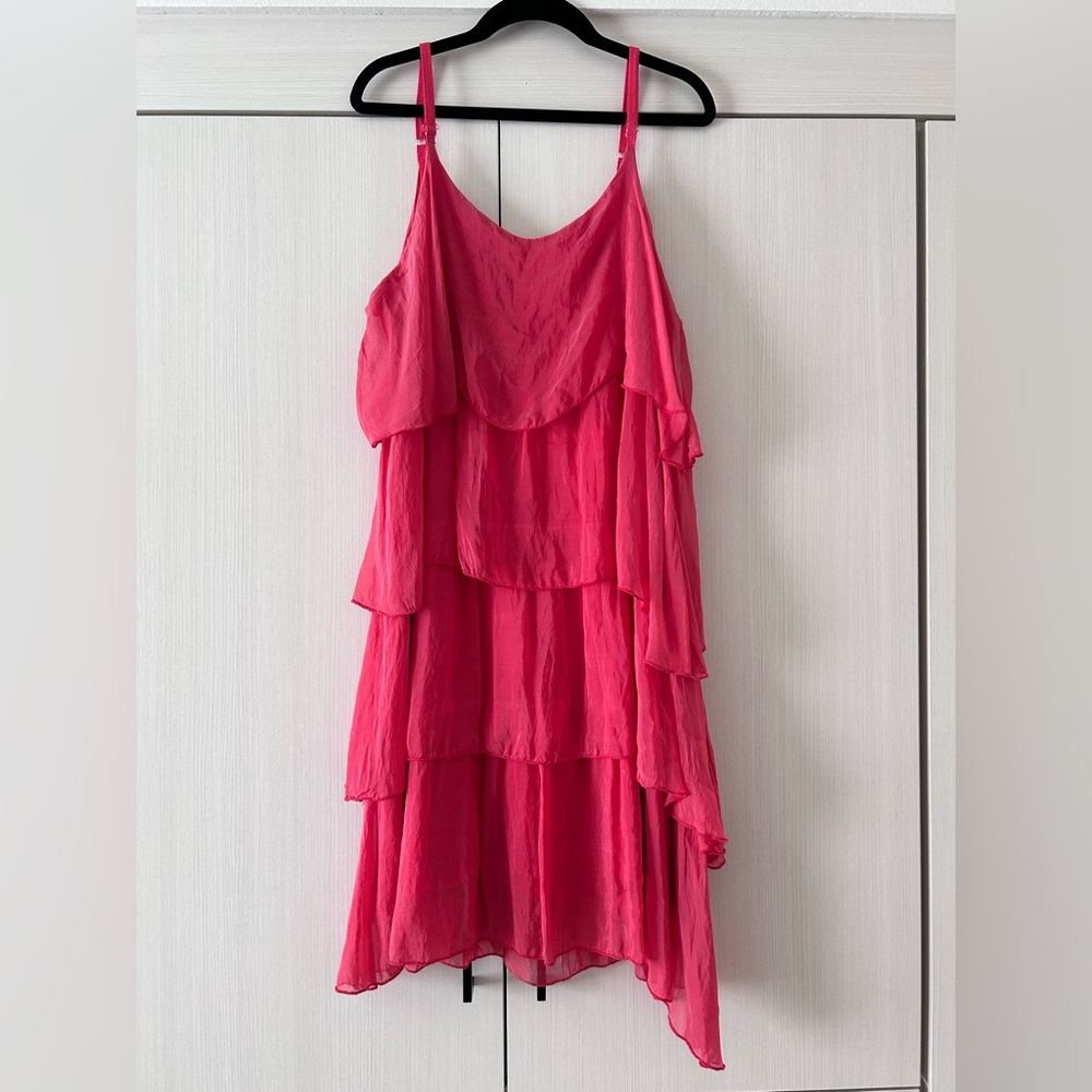 Pink Ruffled Tiered Asymmetrical Sundress